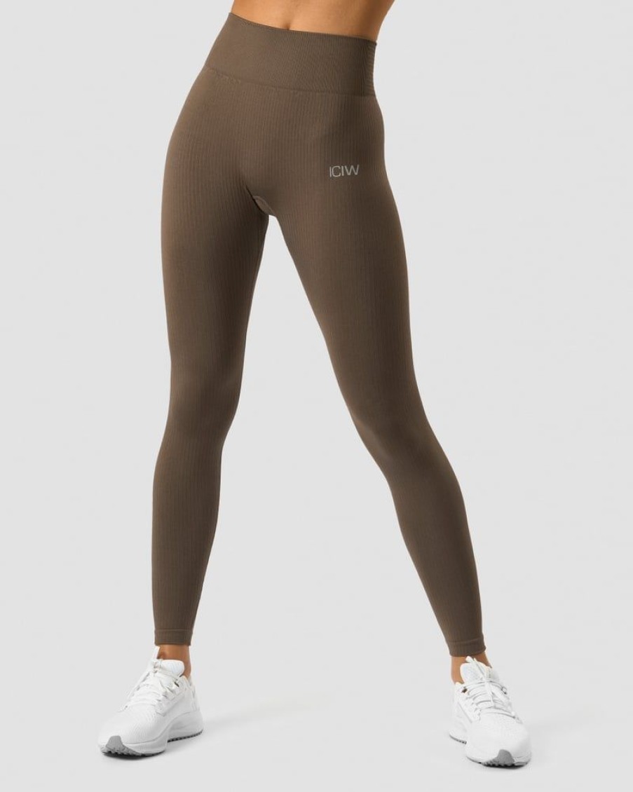 Naiset ICIW Trikoot & Leggingsit | Ribbed Define Seamless Tights Dark Sand Wmn