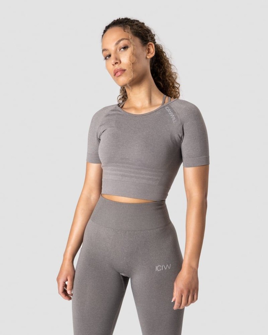 Naiset ICIW Seamless | Define Seamless Cropped T-Shirt Taupe Melange Wmn