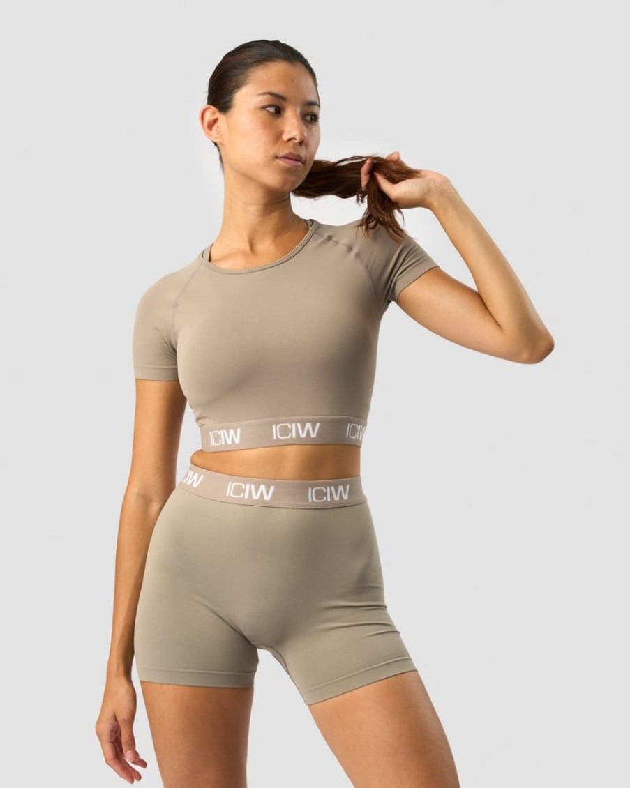 Naiset ICIW Seamless | Define Seamless Logo T-Shirt Crop Top Taupe