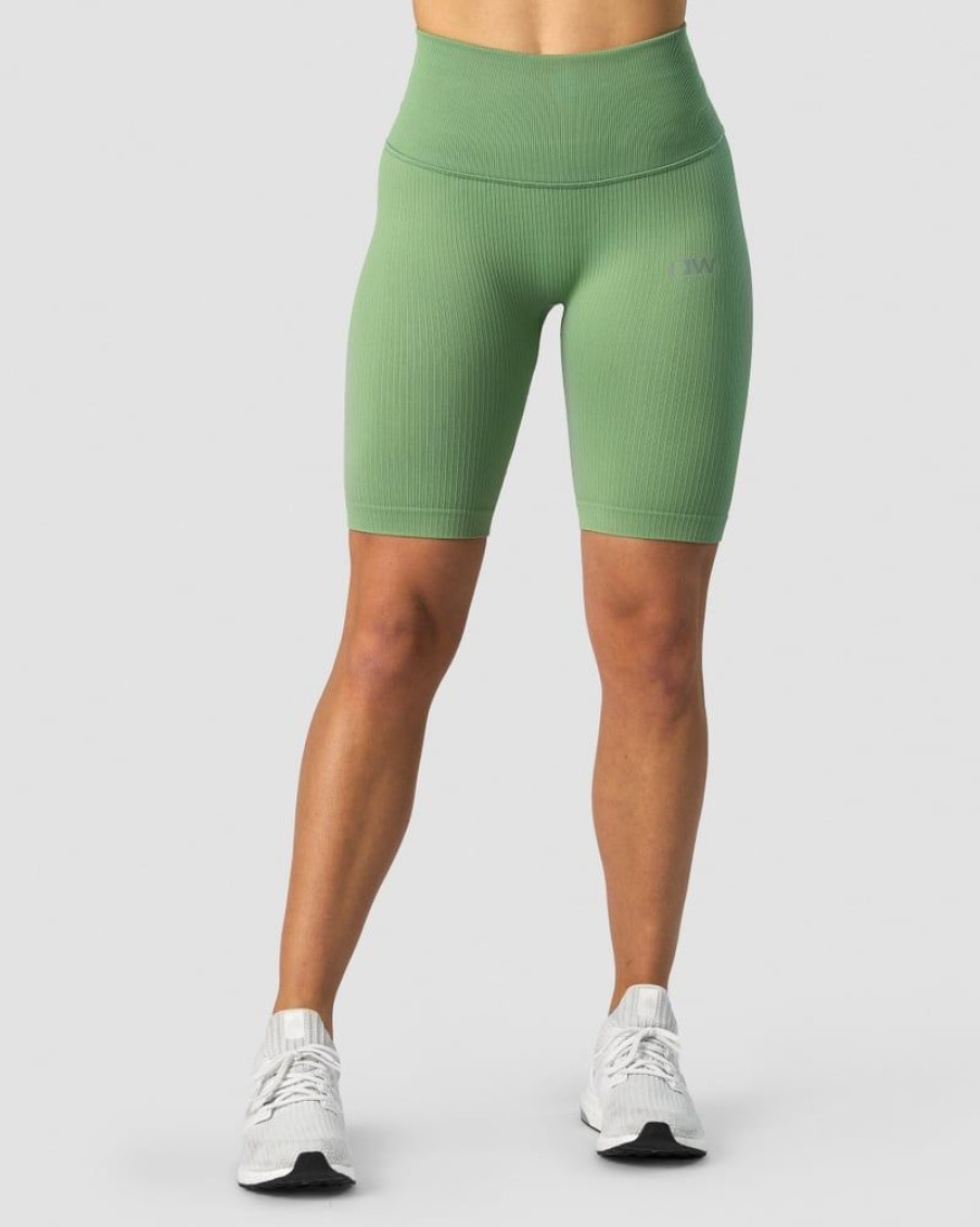 Naiset ICIW Seamless | Ribbed Define Seamless Pocket Biker Shorts Light Green