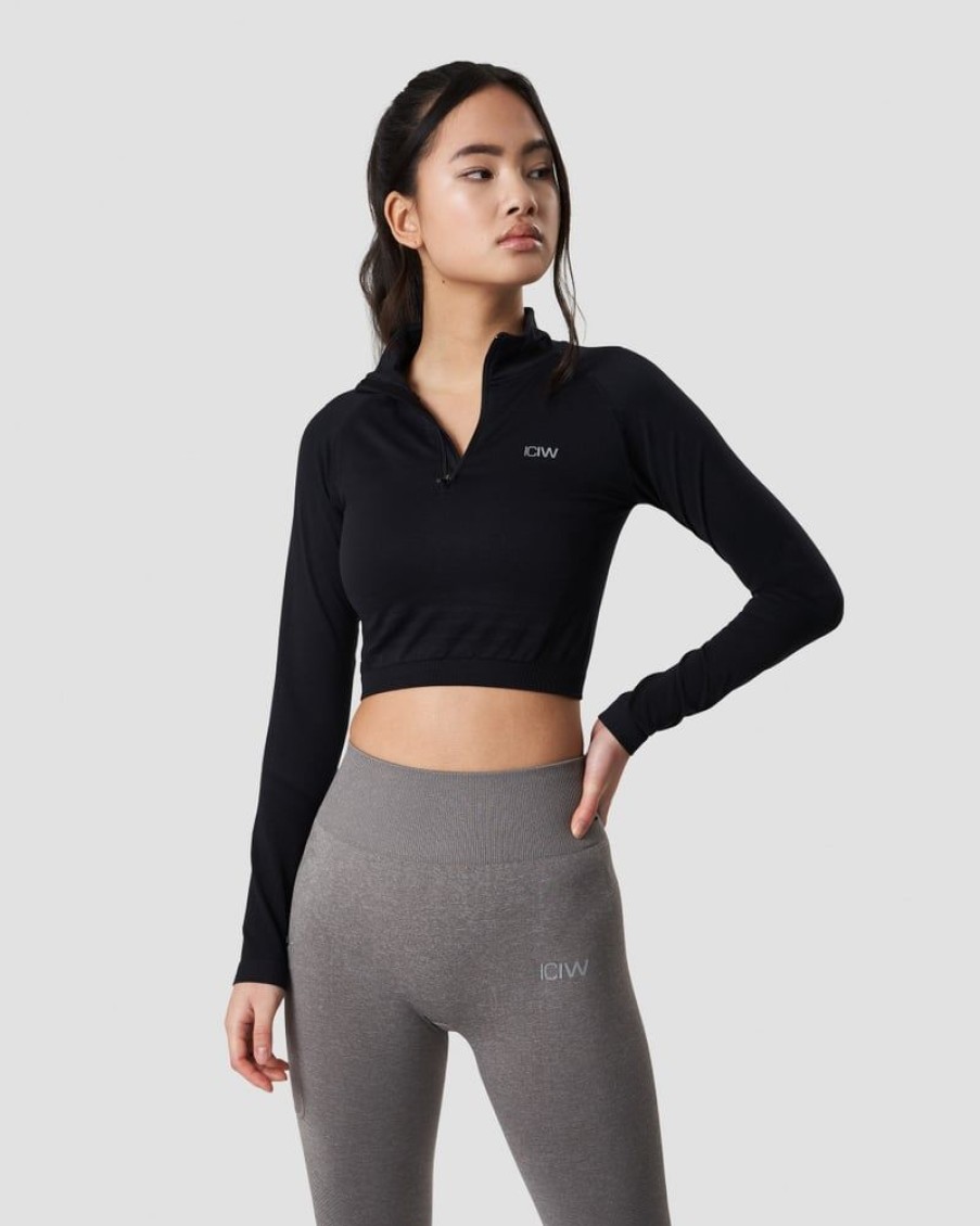 Naiset ICIW Pitkahihaiset Paidat | Define Cropped 1/4 Zip Black