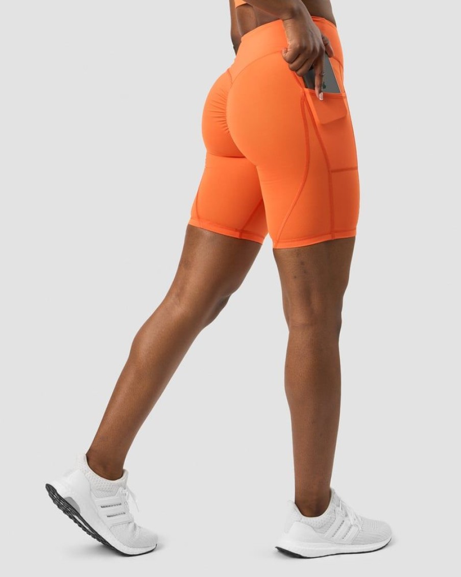 Naiset ICIW Shortsit | Scrunch V-Shape Pocket Biker Shorts Orange