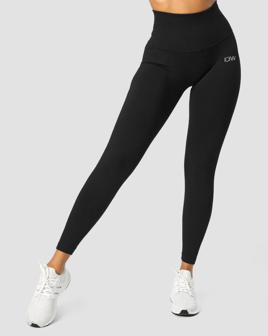 Naiset ICIW Trikoot & Leggingsit | Ribbed Define Seamless Pocket Tights Black