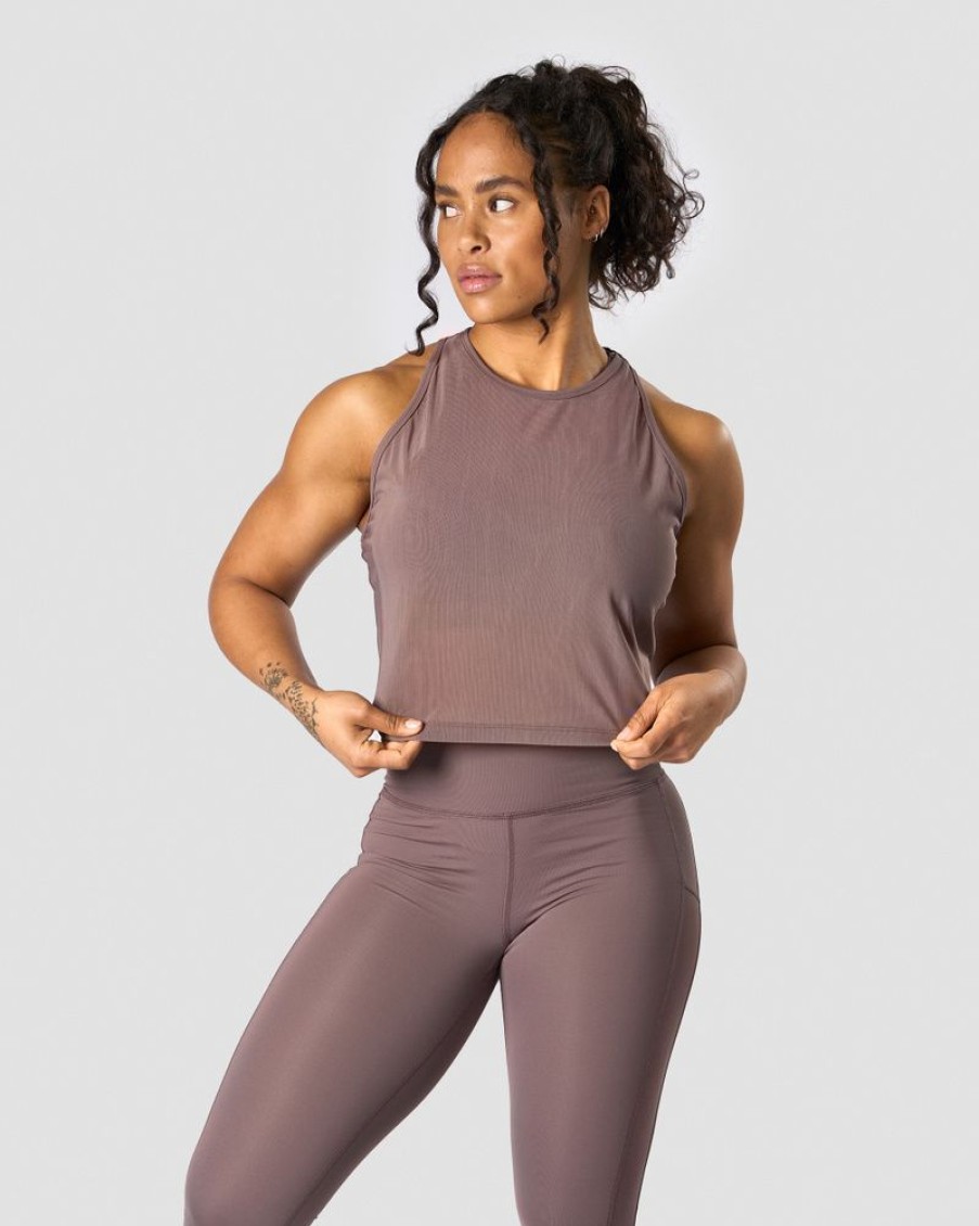 Naiset ICIW Topit | Revive Mesh Cropped Tank Top Wmn Dusty Brown