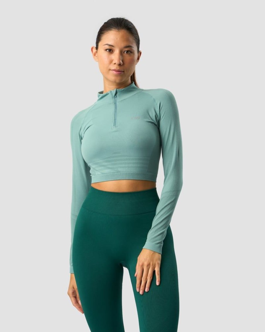 Naiset ICIW Seamless | Define Cropped 1/4 Zip Mineral Green