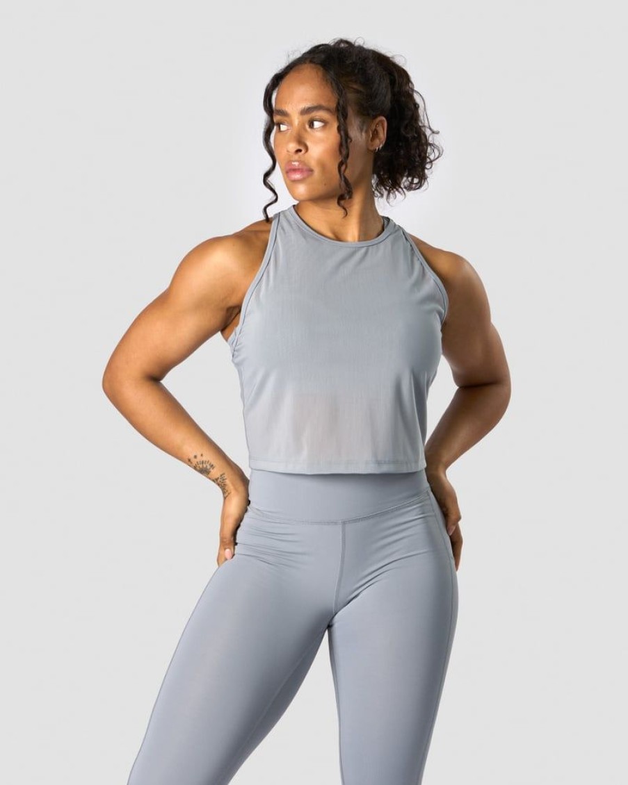 Naiset ICIW Topit | Revive Mesh Cropped Tank Top Wmn Dusty Blue