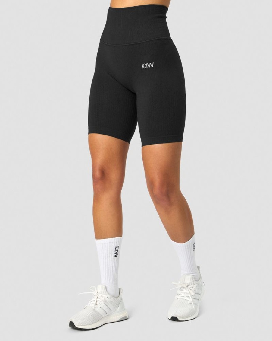 Naiset ICIW Seamless | Ribbed Define Seamless Pocket Biker Shorts Black