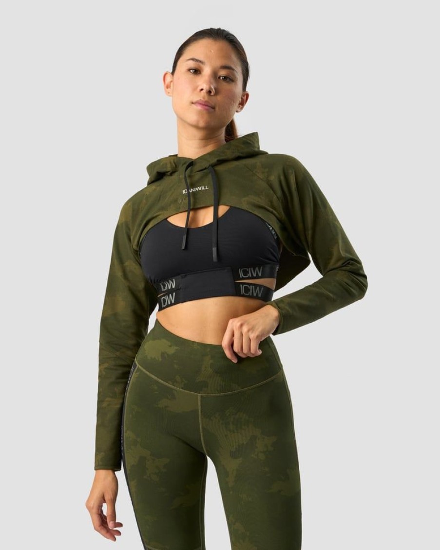 Naiset ICIW Pitkahihaiset Paidat | Ultimate Training Cropped Hoodie Green Camo