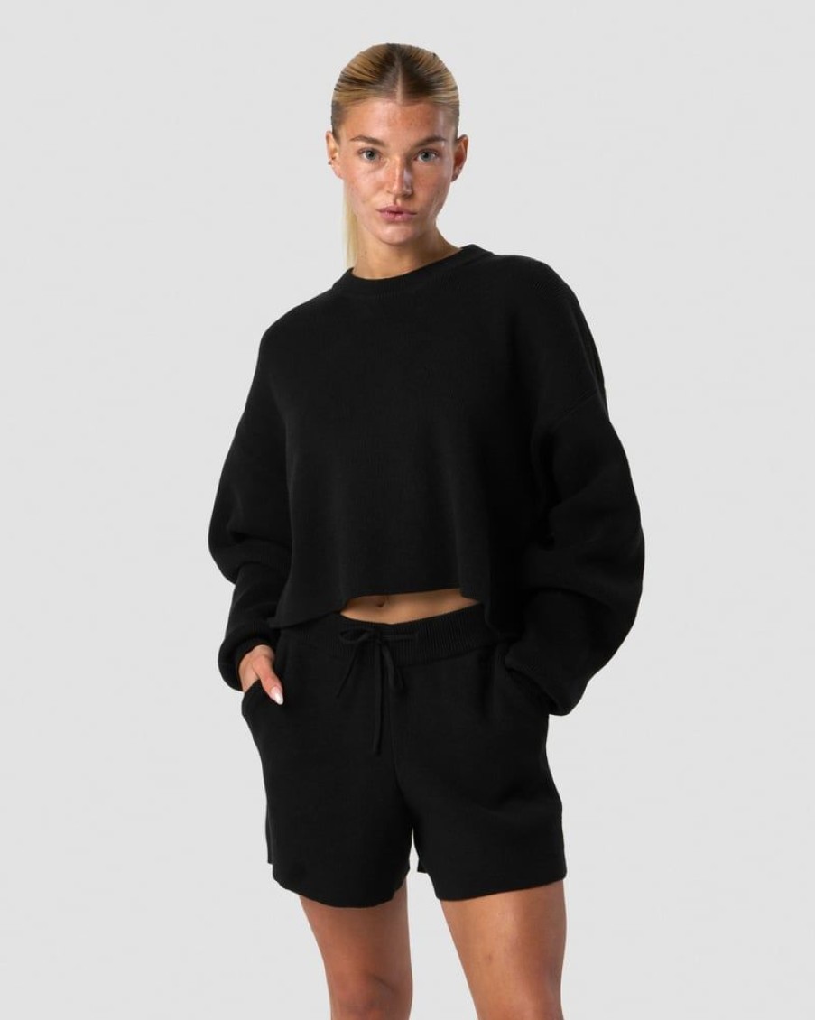 Naiset ICIW Pitkahihaiset Paidat | Soft Knit Oversized Cropped Crewneck Black