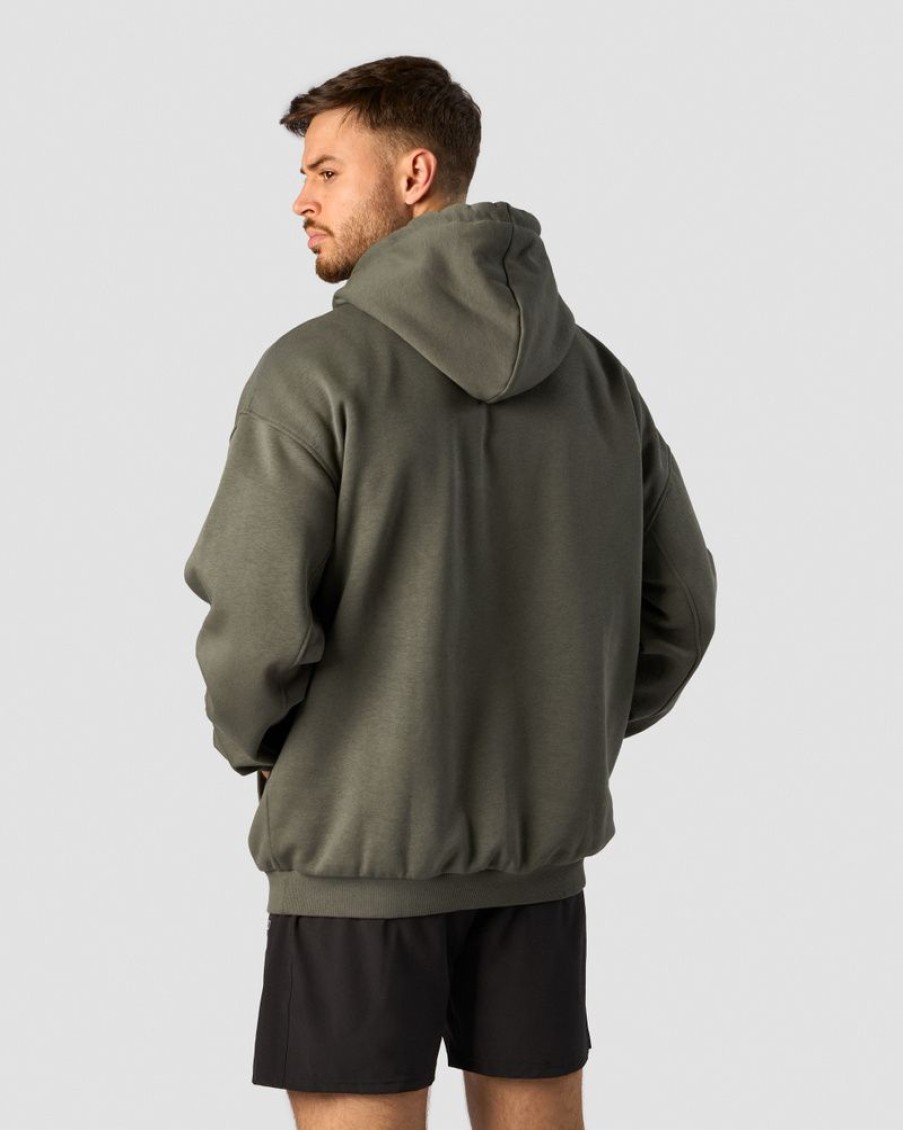 Miehet ICIW Pitkahihaiset Paidat | Everyday Relaxed Hoodie Center Logo Men Khaki Green