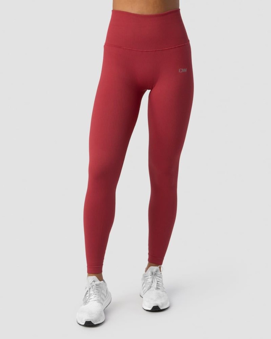 Naiset ICIW Trikoot & Leggingsit | Ribbed Define Seamless Pocket Tights Autumn Red