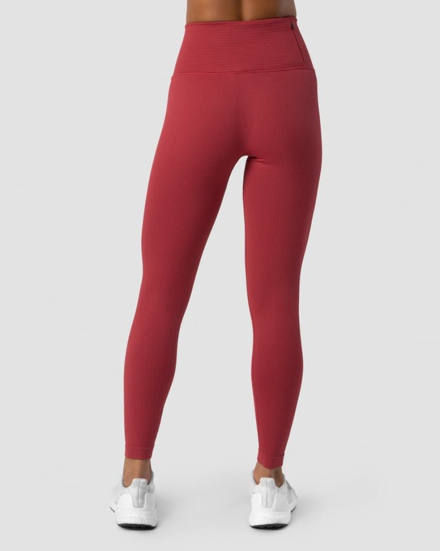 Naiset ICIW Trikoot & Leggingsit | Ribbed Define Seamless Pocket Tights Autumn Red