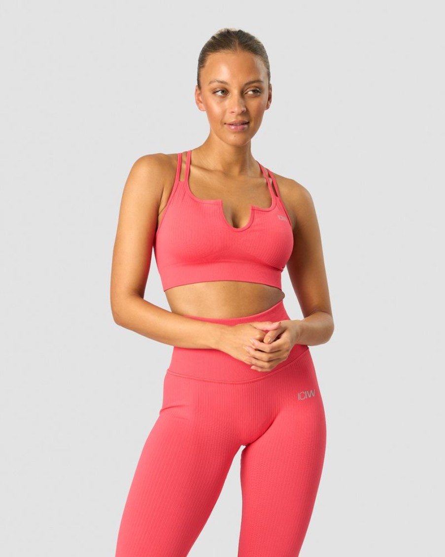 Naiset ICIW Urheiluliivit | Ribbed Define Seamless Strappy Bra Coral Red