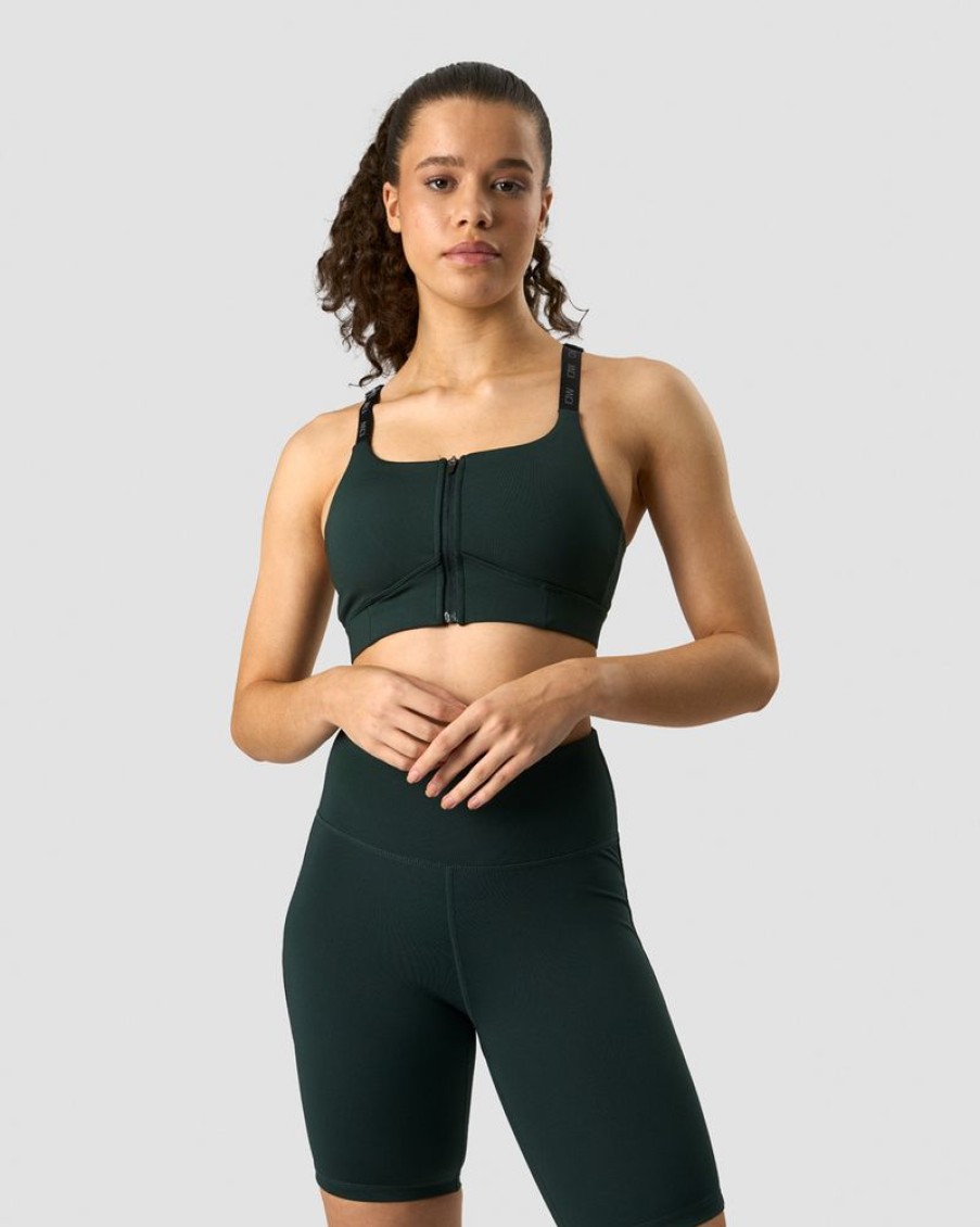 Naiset ICIW Urheiluliivit | Ultimate Training Zipper Sports Bra Deep Green