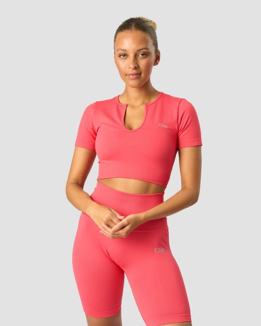 Naiset ICIW Seamless | Ribbed Define Seamless Cropped T-Shirt Coral Red