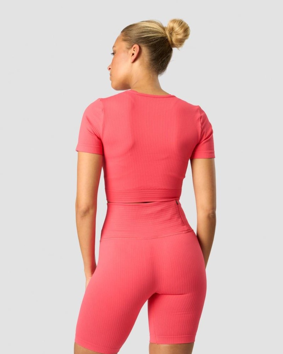 Naiset ICIW Seamless | Ribbed Define Seamless Cropped T-Shirt Coral Red