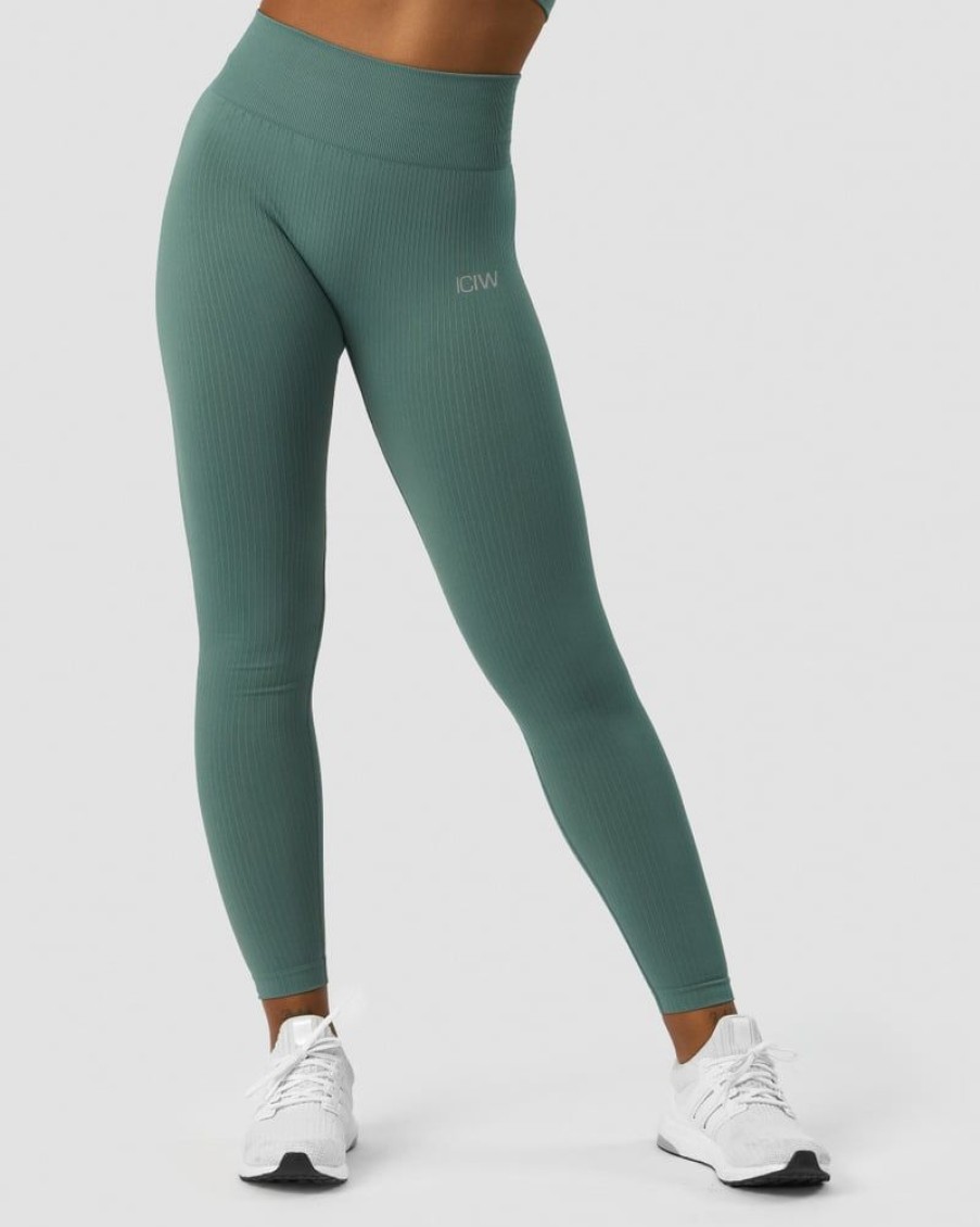 Naiset ICIW Trikoot & Leggingsit | Ribbed Define Seamless Tights Sea Green