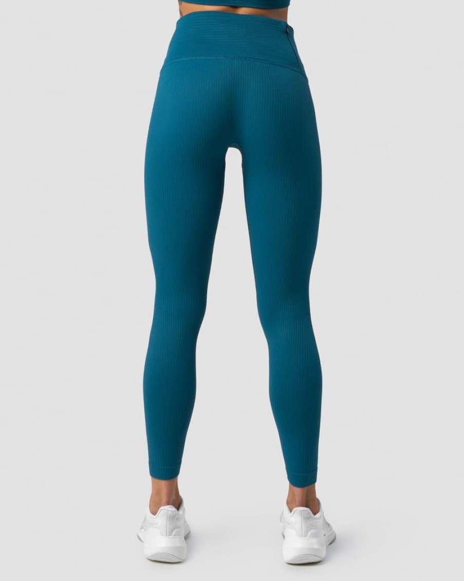 Naiset ICIW Trikoot & Leggingsit | Ribbed Define Seamless Pocket Tights Teal