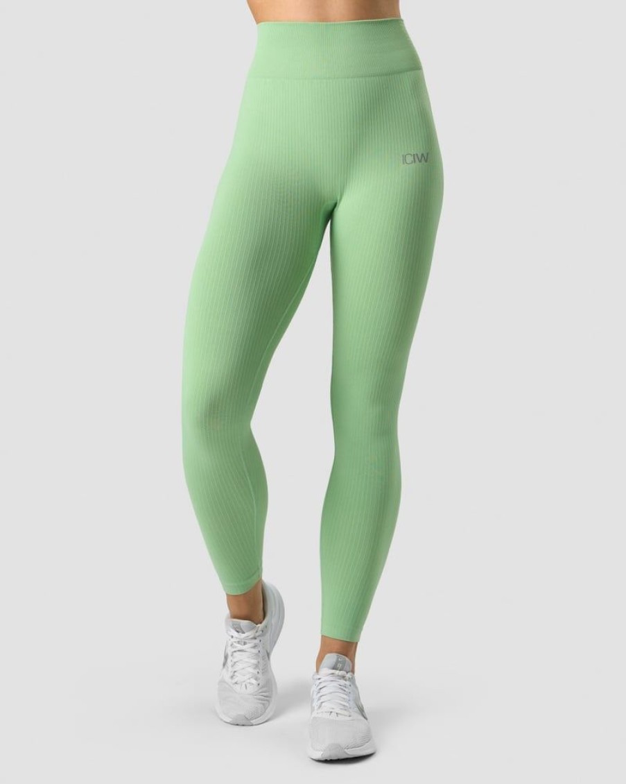 Naiset ICIW Trikoot & Leggingsit | Ribbed Define Seamless Tights Spring Green