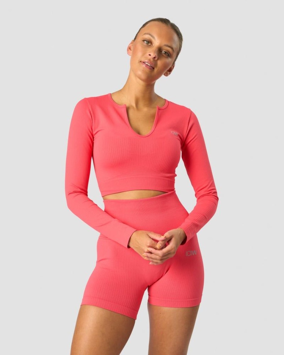 Naiset ICIW Seamless | Ribbed Define Seamless Cropped Long Sleeve Coral Red