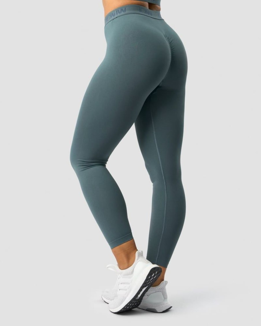 Naiset ICIW Trikoot & Leggingsit | Define Seamless Logo Scrunch Tights Jungle Green