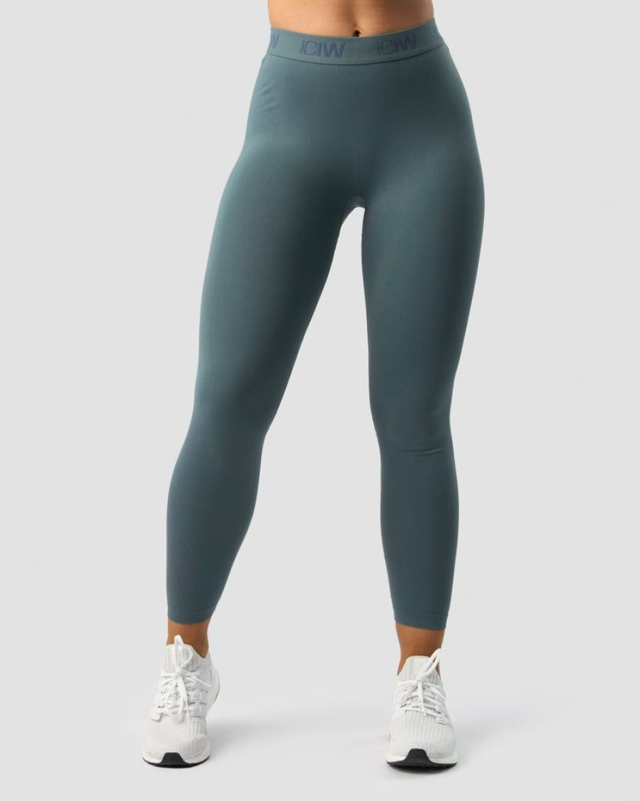 Naiset ICIW Trikoot & Leggingsit | Define Seamless Logo Scrunch Tights Jungle Green