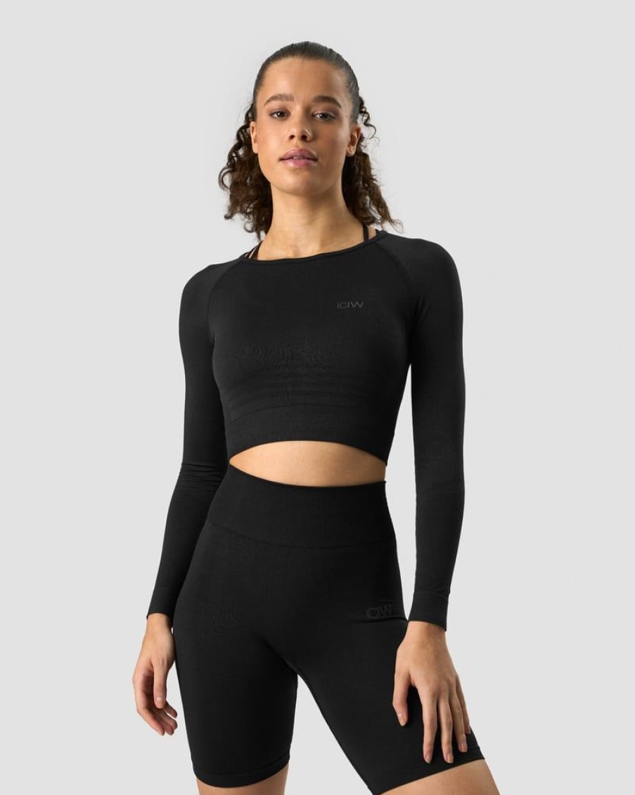 Naiset ICIW Seamless | Define Seamless Ls Crop Top Black/Black