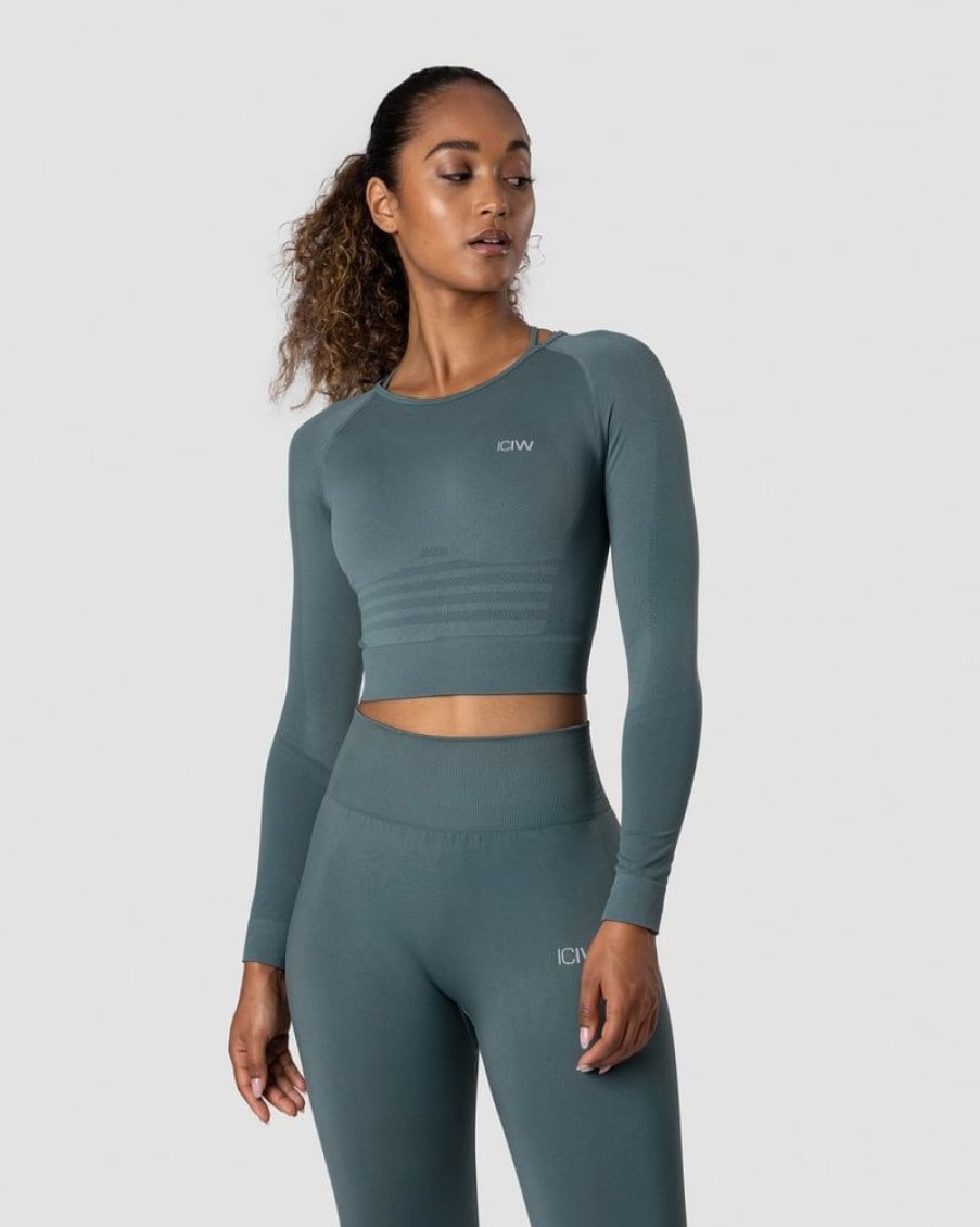 Naiset ICIW Seamless | Define Seamless Ls Crop Top Jungle Green Wmn