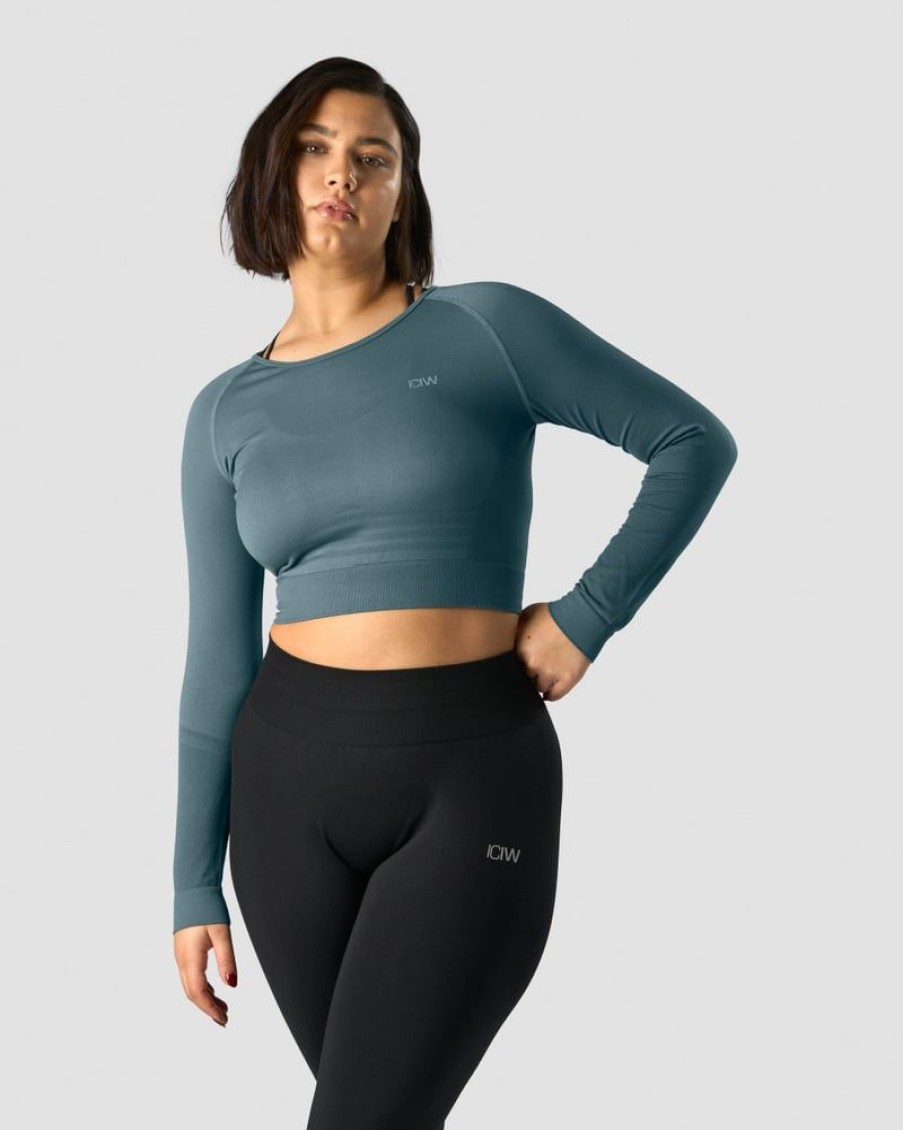 Naiset ICIW Seamless | Define Seamless Ls Crop Top Jungle Green Wmn