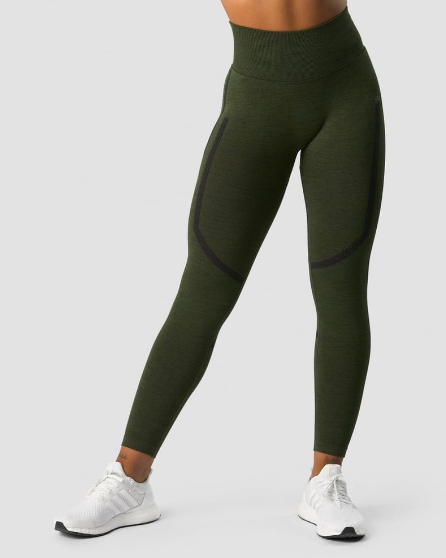 Naiset ICIW Trikoot & Leggingsit | Rush Seamless Tights Dark Green