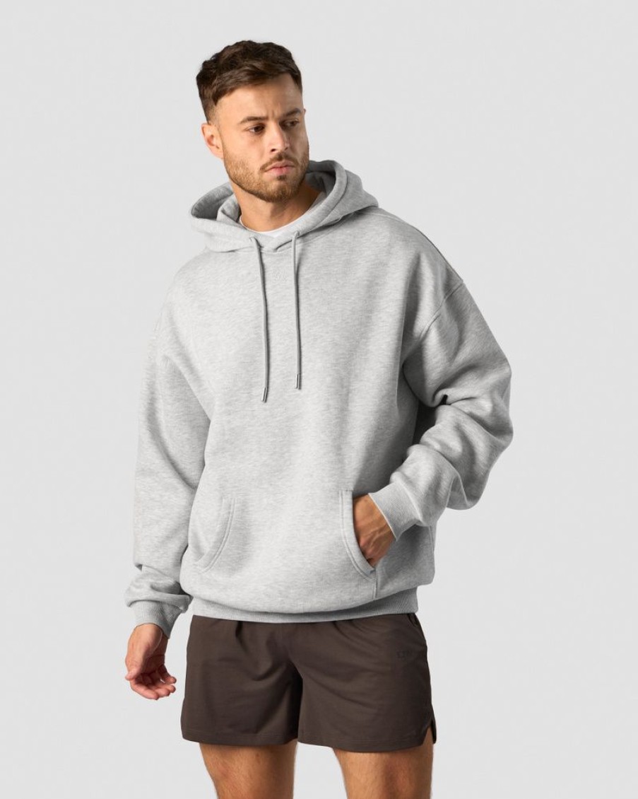 Miehet ICIW Pitkahihaiset Paidat | Everyday Relaxed Hoodie Center Logo Men Light Grey Melange