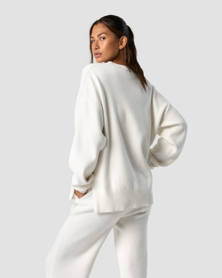 Naiset ICIW Pitkahihaiset Paidat | Soft Knit Oversized Crewneck White