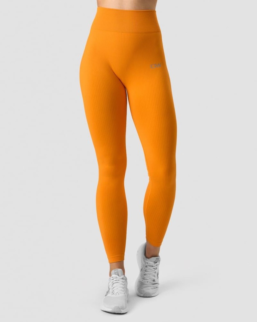 Naiset ICIW Trikoot & Leggingsit | Ribbed Define Seamless Tights Bright Orange