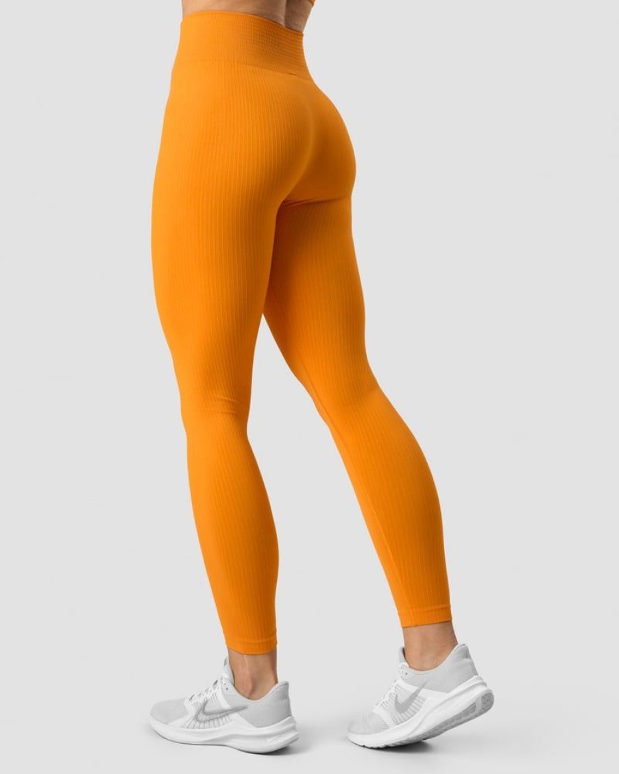 Naiset ICIW Trikoot & Leggingsit | Ribbed Define Seamless Tights Bright Orange