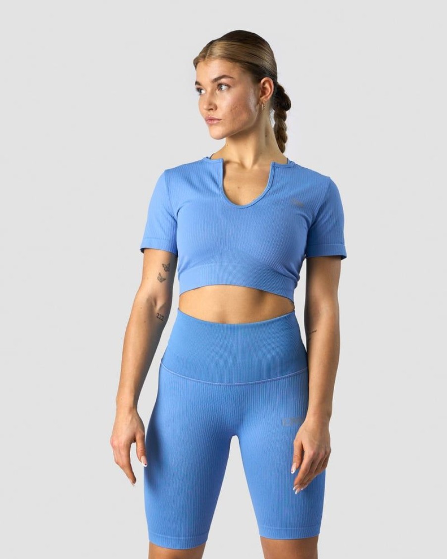 Naiset ICIW Seamless | Ribbed Define Seamless Cropped T-Shirt Pacific Blue