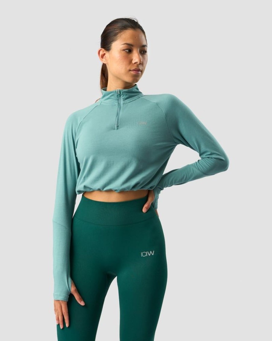 Naiset ICIW Pitkahihaiset Paidat | Define Cropped 1/4 Zip Adjustable Mineral Green