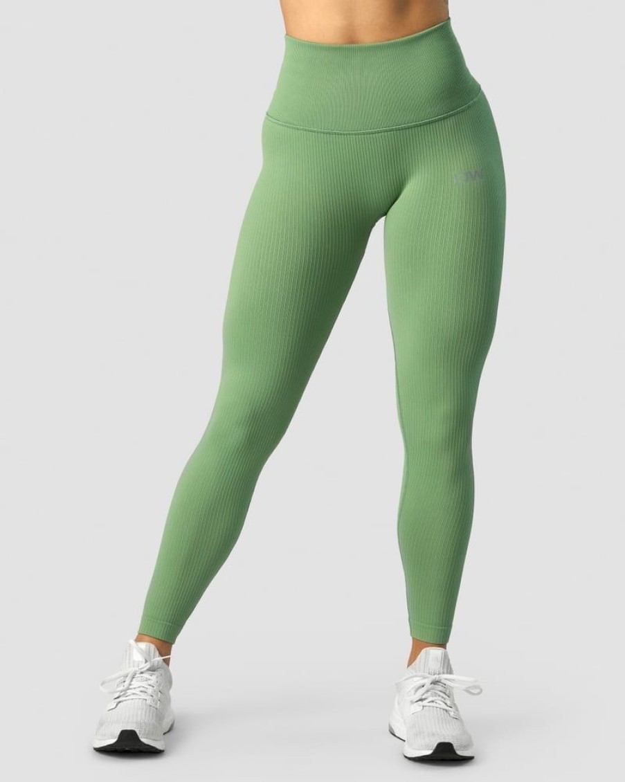 Naiset ICIW Trikoot & Leggingsit | Ribbed Define Seamless Pocket Tights Light Green