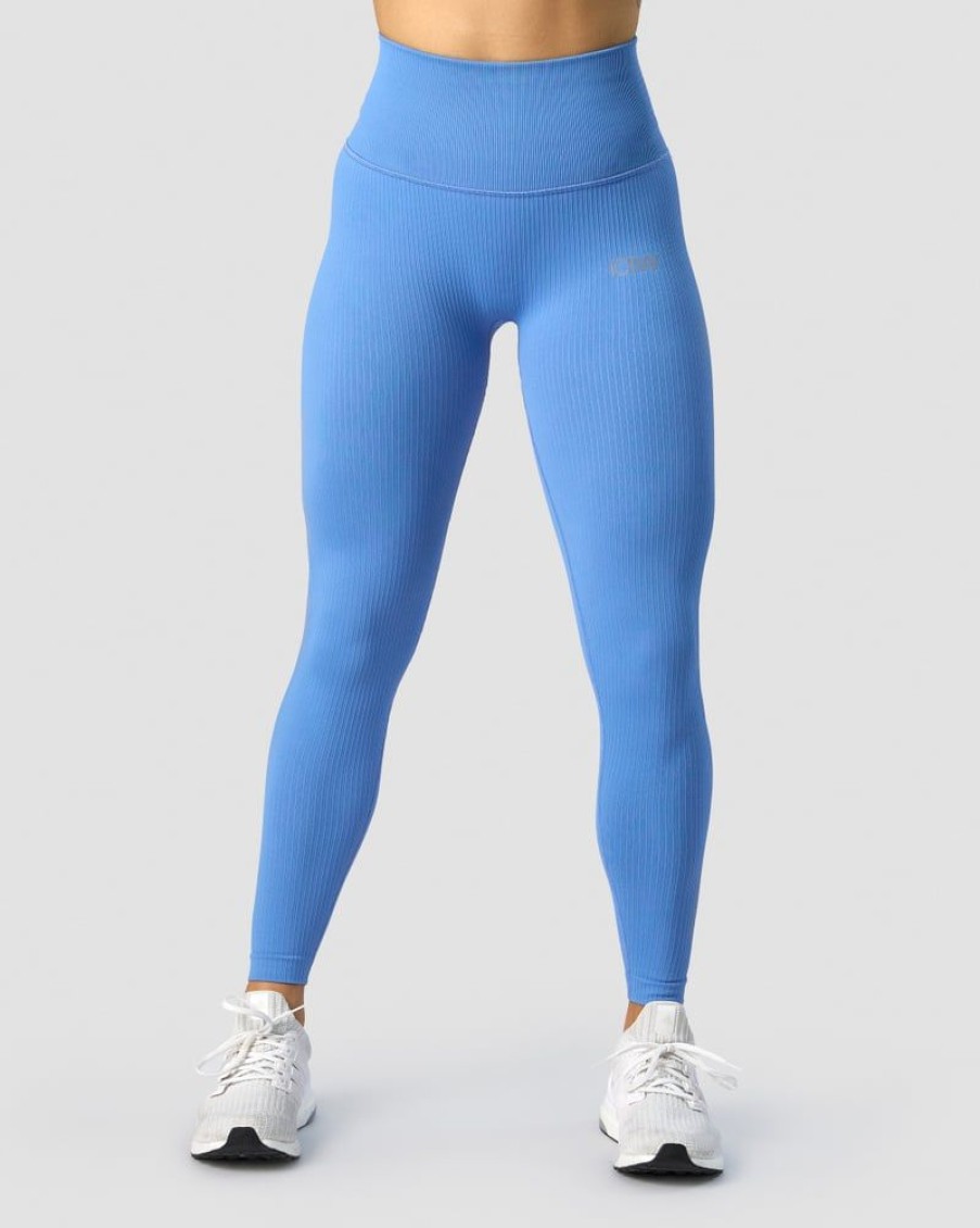 Naiset ICIW Trikoot & Leggingsit | Ribbed Define Seamless Pocket Tights Pacific Blue