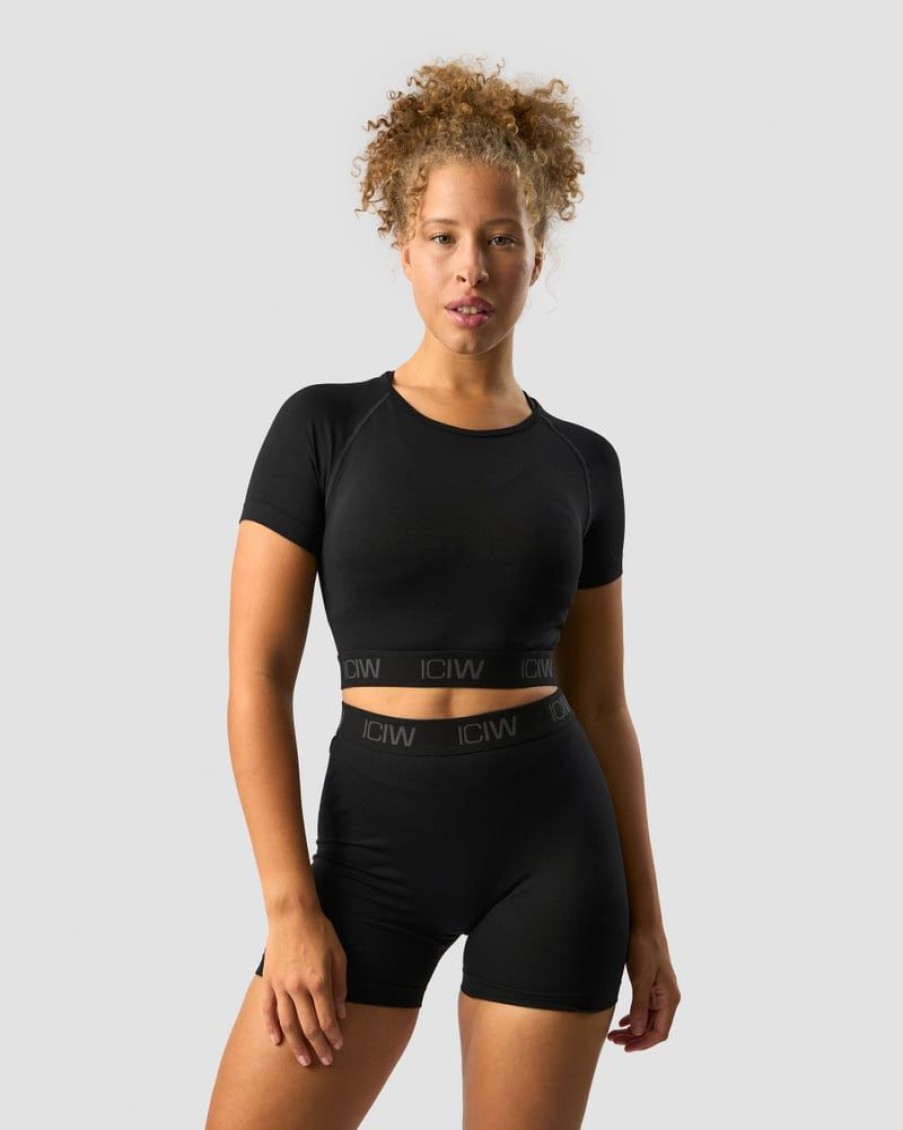 Naiset ICIW Seamless | Define Seamless Logo T-Shirt Crop Top Black