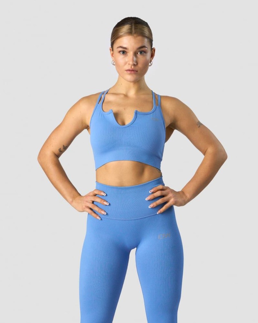 Naiset ICIW Urheiluliivit | Ribbed Define Seamless Strappy Bra Pacific Blue