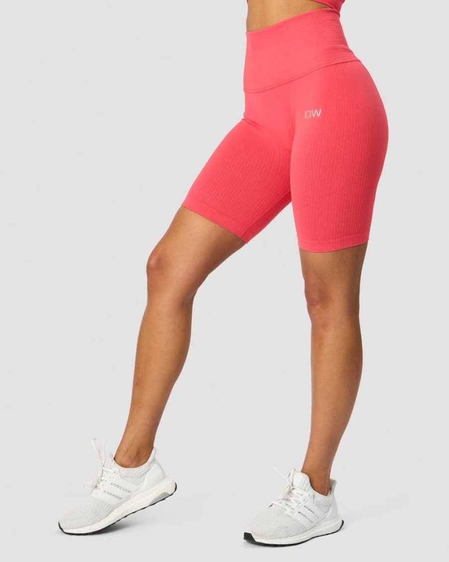 Naiset ICIW Seamless | Ribbed Define Seamless Pocket Biker Shorts Coral Red