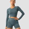 Naiset ICIW Seamless | Define Seamless Logo Long Sleeve Crop Top Jungle Green