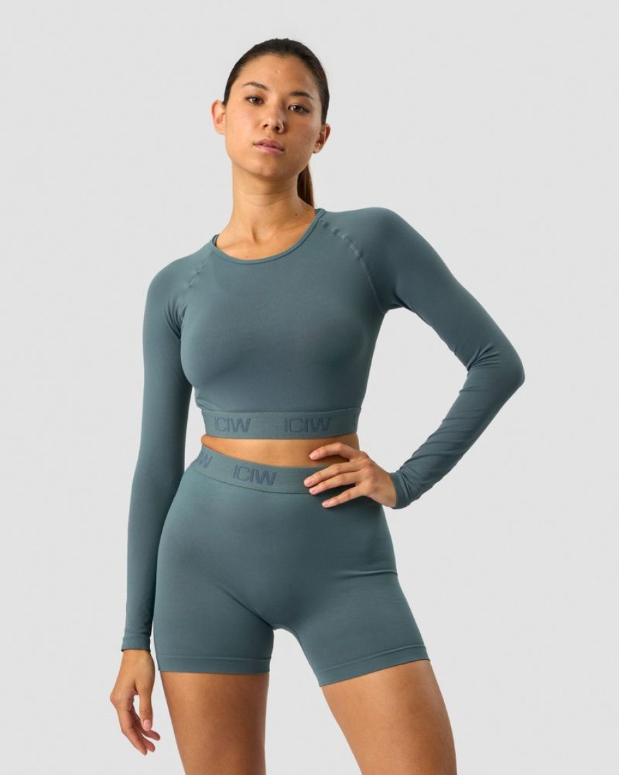 Naiset ICIW Seamless | Define Seamless Logo Long Sleeve Crop Top Jungle Green