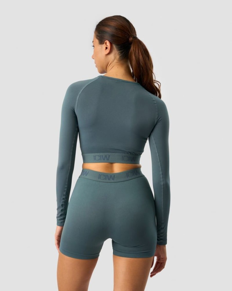 Naiset ICIW Seamless | Define Seamless Logo Long Sleeve Crop Top Jungle Green