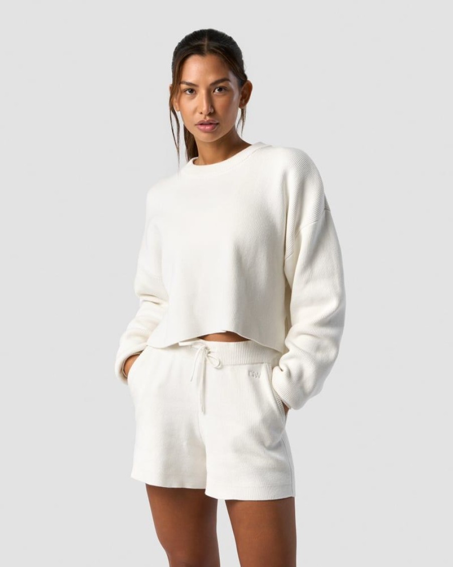 Naiset ICIW Pitkahihaiset Paidat | Soft Knit Oversized Cropped Crewneck White