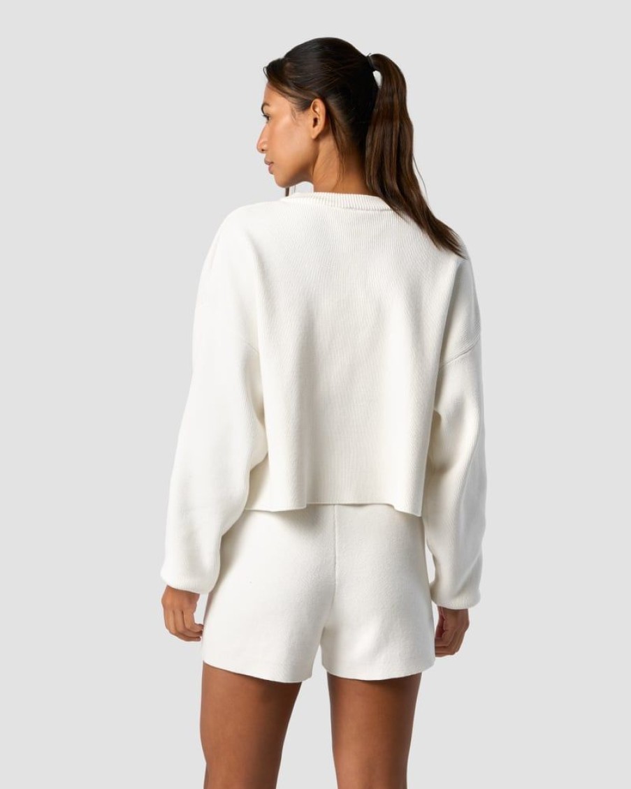 Naiset ICIW Pitkahihaiset Paidat | Soft Knit Oversized Cropped Crewneck White