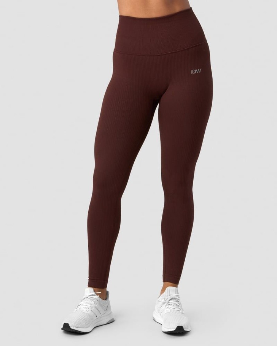 Naiset ICIW Trikoot & Leggingsit | Ribbed Define Seamless Pocket Tights Warm Brown