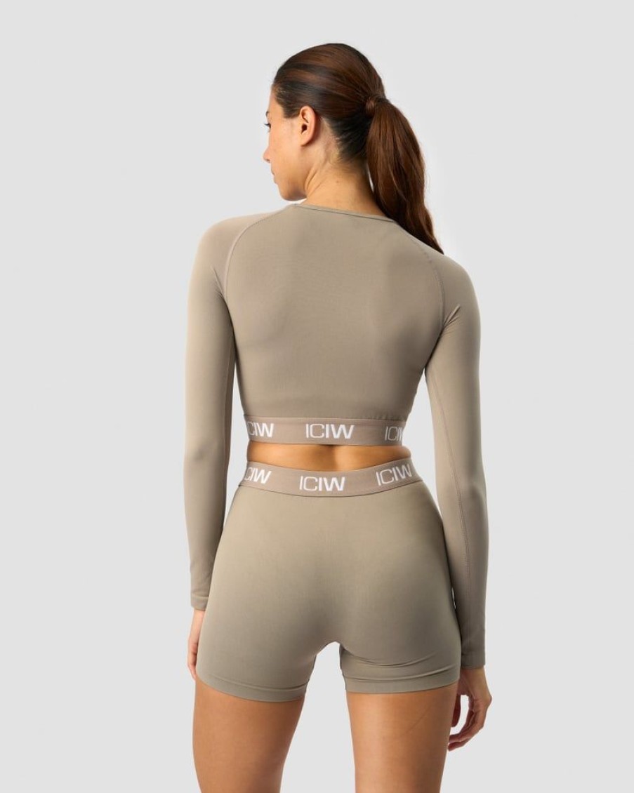 Naiset ICIW Seamless | Define Seamless Logo Long Sleeve Crop Top Taupe