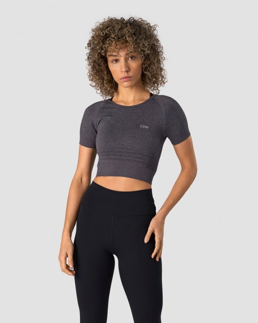 Naiset ICIW Seamless | Define Seamless Cropped T-Shirt Grey Melange Wmn