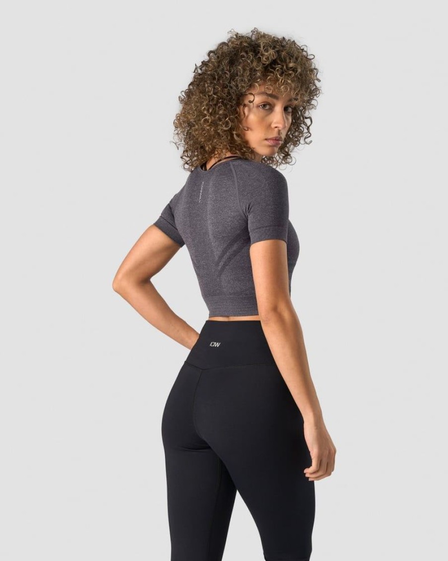 Naiset ICIW Seamless | Define Seamless Cropped T-Shirt Grey Melange Wmn